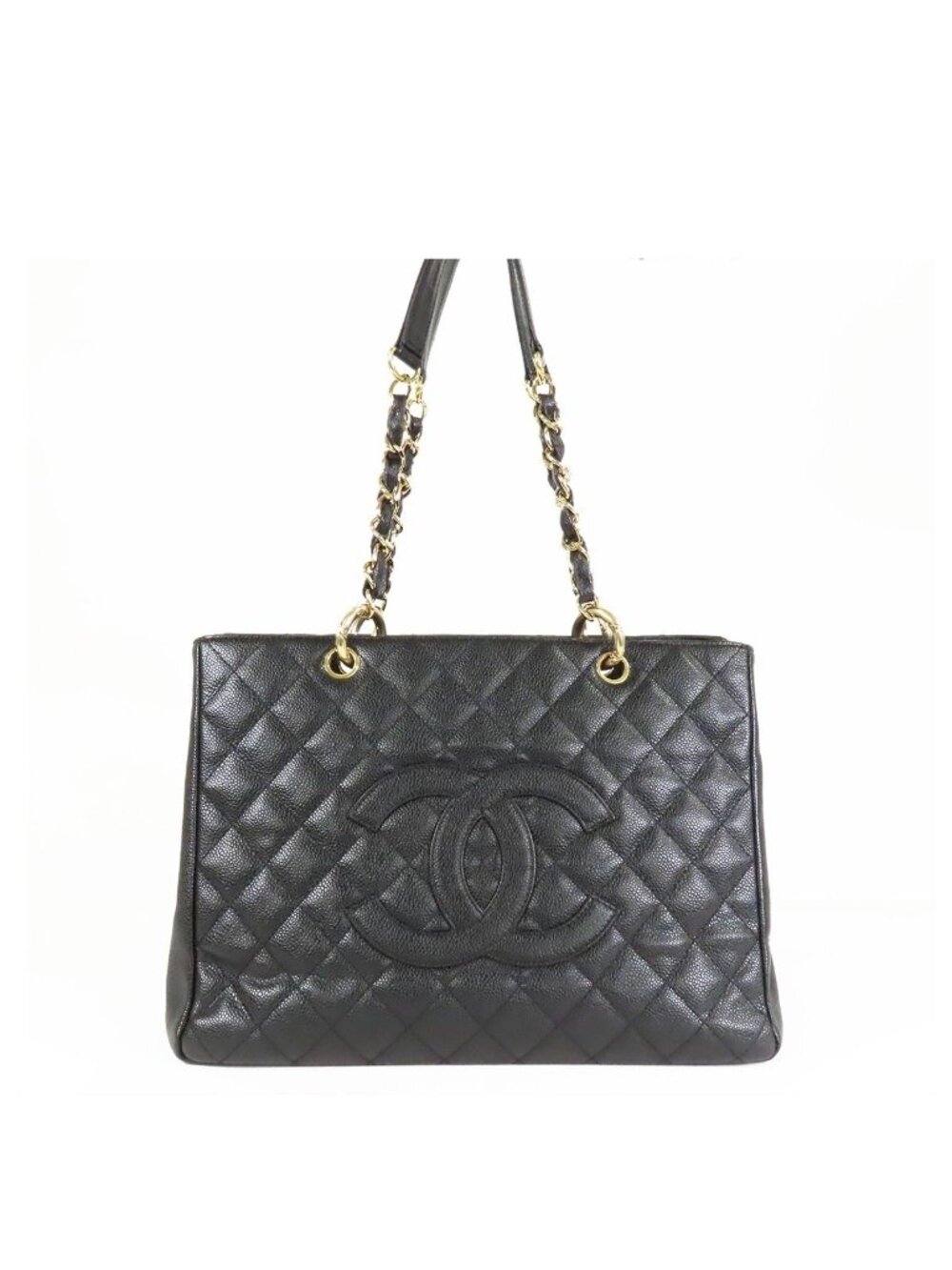 Chanel Grand Shopping Tote Bag GST Black Gold Caviar Leather